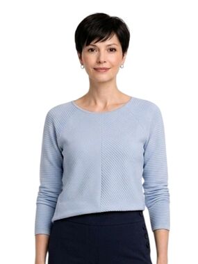 Chico's Blue Mara Mittered Ottoman Long Sleeve Blouse Size 0/S